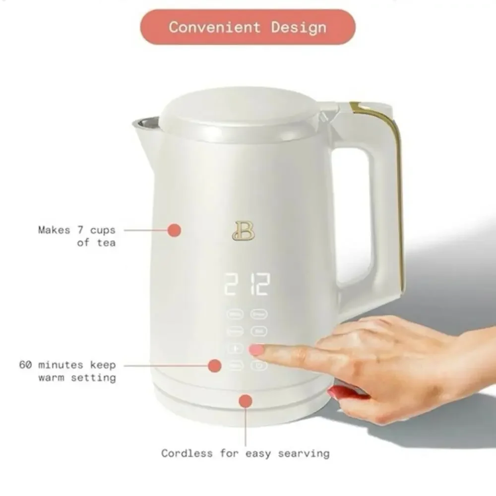Beautiful 1.7-Liter Electric Kettle Double-Wall Stainless Steel, (White Icing)
